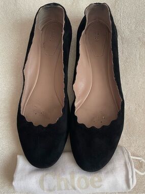 CHLOE Genuine Suede Black Leather "Lauren" Ballet Flats EU 38